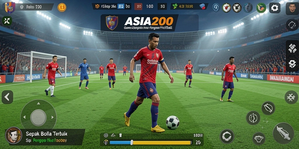 Screenshot gameplay ASIA200 yang menampilkan pertarungan klasik sepak bola.