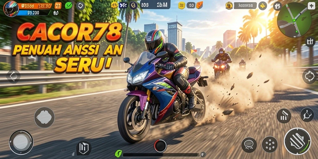 Tampilan gameplay menegangkan dan penuh adrenalin dalam balapan motor.