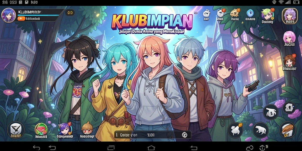 Gameplay KLUBIMPIAN yang menampilkan karakter anime yang beraksi.