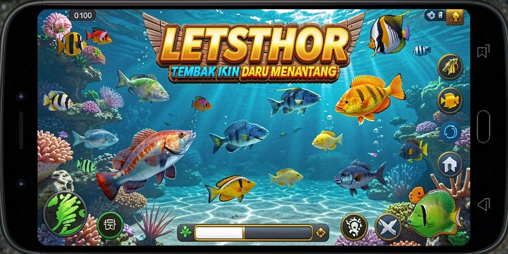 Gameplay seru LETSTHOR dengan menembak ikan beragam.