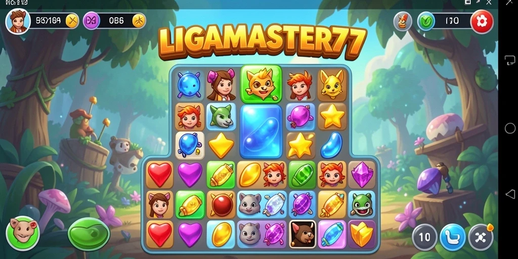 Tangkapan layar dari gameplay seru LIGAMASTER77 dalam genre Match-3.