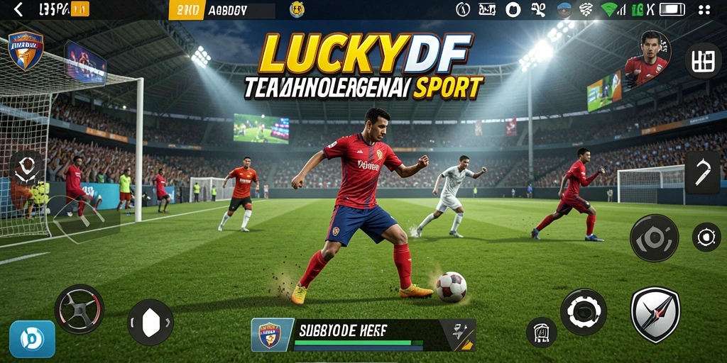 Tangkapan layar utama LUCKYDF menampilkan aksi seru di lapangan olahraga.