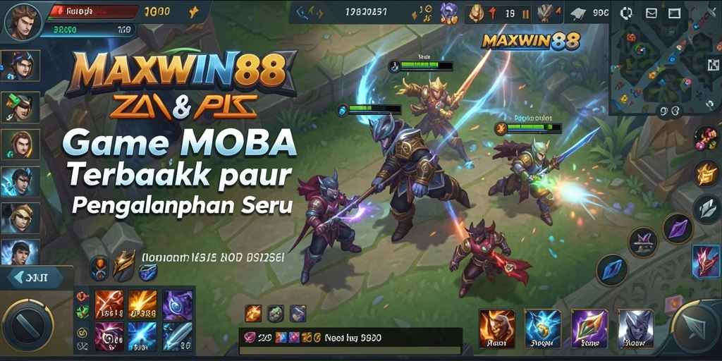 Tangkapan layar gameplay seru MAXWIN88 di arena MOBA.