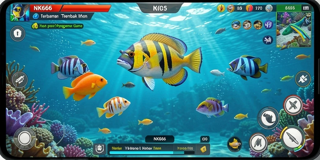 Tampilan gameplay NK666 dengan aksi tembak ikan yang seru.
