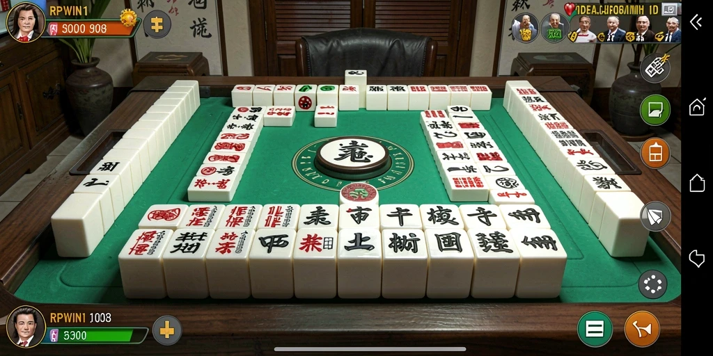 Tampilan gameplay yang memukau di RPWIN1 dengan suasana Mahjong yang kental.