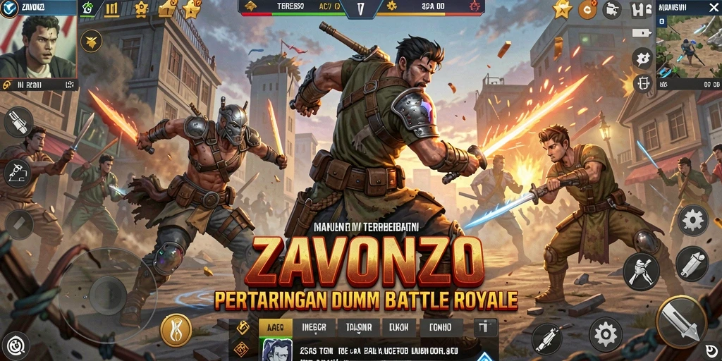 Tampilan mendebarkan gameplay ZAVONZO dalam pertarungan Battle Royale.